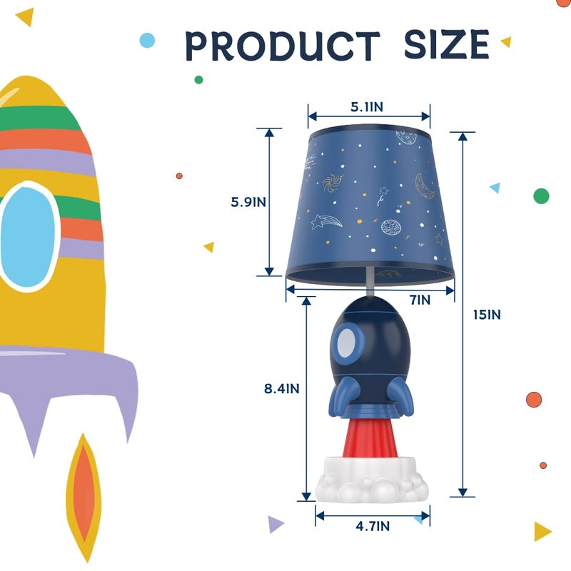 SUREYOND Rocket Lamp,Kids Lamp,Space lamp with E26 LED Blub & Shade,Space Decor for Boys Room,Apply to Space Themed Bedroom Decor(Blue) - Image 2